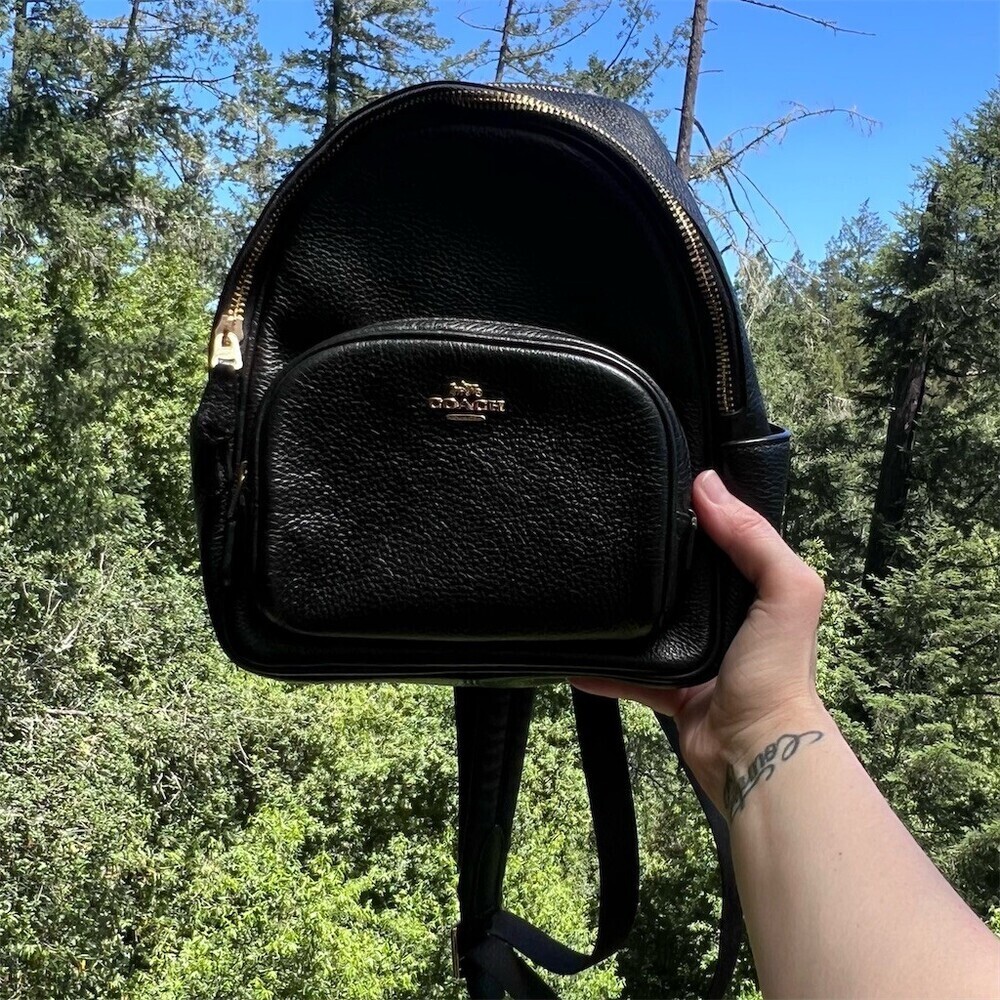 COACH Black Pebble Leather Mini Backpack Shoulder Bag w Gold Hardware AUTHENTIC - Picture 3 of 16